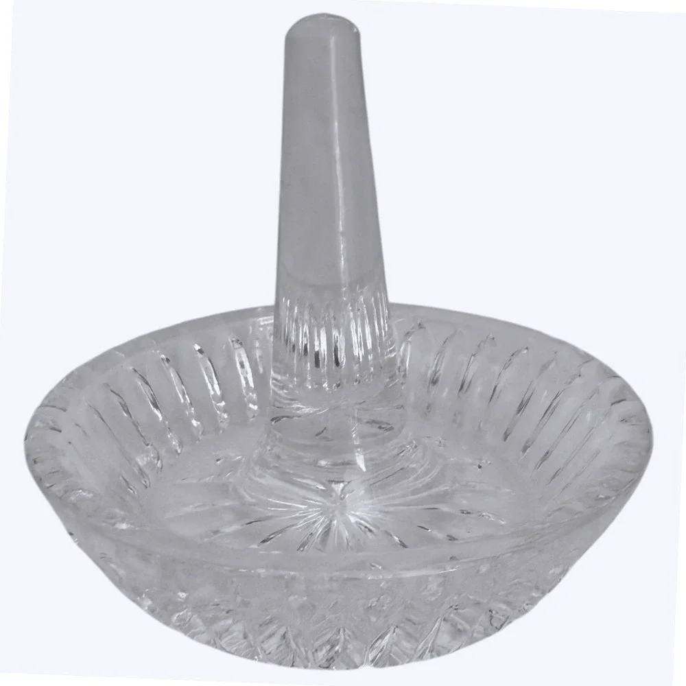 Ring Holder Crystal Clear Vintage Cut Glass Starburst Design Round